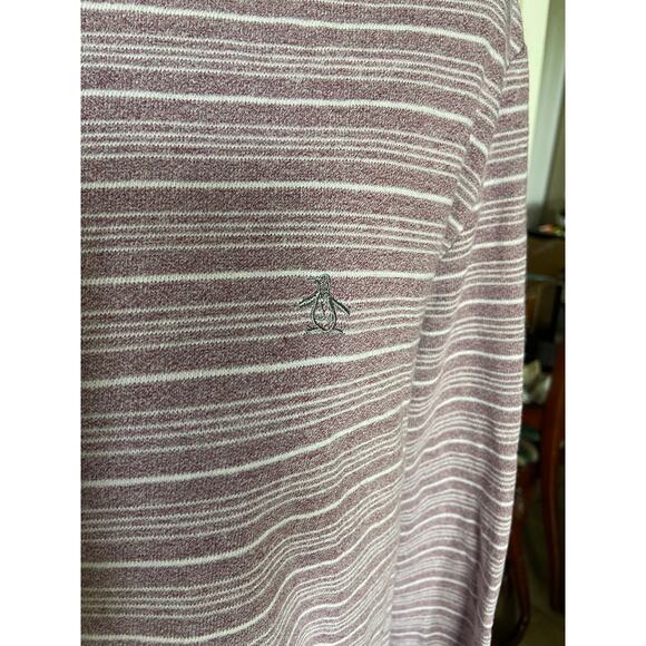 Penguin Womens Sweatshirt Size Large Heathered Wine White Striped - Picture 6 of 7